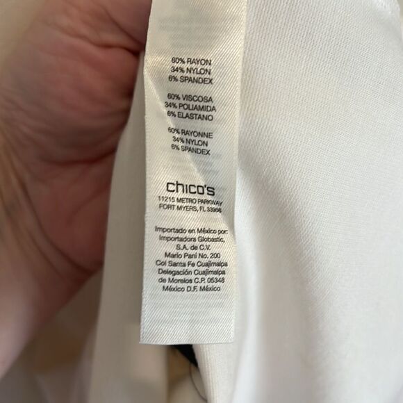 Chico's white top with Black sleeves and faux zipper pockets - Picture 4 of 6